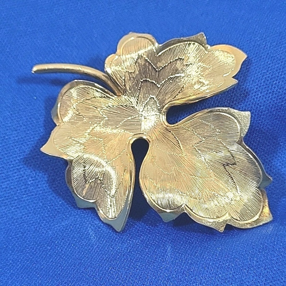 Vintage Brooch Gold Tone Brushed Leaf Large 1.5"X2.5" Fall Theme